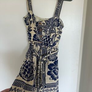 Floral Blue and Cream Women's Romper (this is a Romper NOT a dress!)